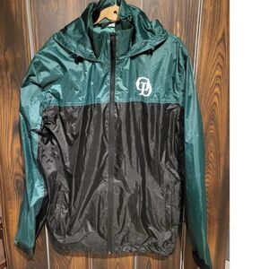 Green Black Old Dominion Heavy Duty Hooded Zip Front Rain Jacket Men's Large